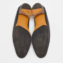 Pre Owned Hermes Black Leather Paris Slip On Loafers Size 43