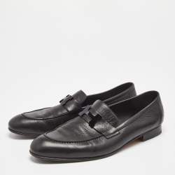 Pre Owned Hermes Black Leather Paris Slip On Loafers Size 43
