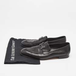 Pre Owned Hermes Black Leather Paris Slip On Loafers Size 43