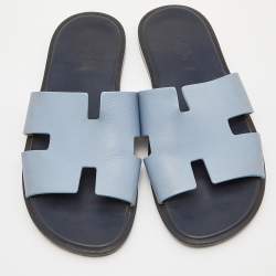 Hermes Blue Leather Izmir Flat Sandals Size 42