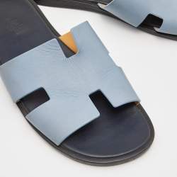 Hermes Blue Leather Izmir Flat Sandals Size 42