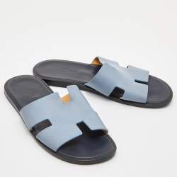 Hermes Blue Leather Izmir Flat Sandals Size 42