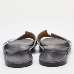 Hermes Blue Leather Izmir Flat Sandals Size 42
