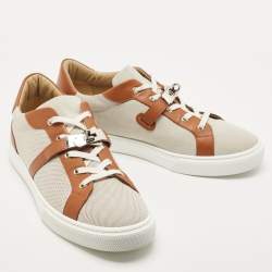 Hermes Brown Canvas and Leather Day Sneakers Size 45