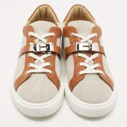 Hermes Brown Canvas and Leather Day Sneakers Size 45