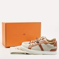 Hermes Brown Canvas and Leather Day Sneakers Size 45