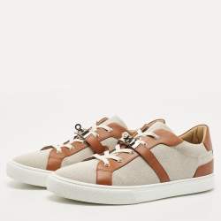 Hermes Brown Canvas and Leather Day Sneakers Size 45