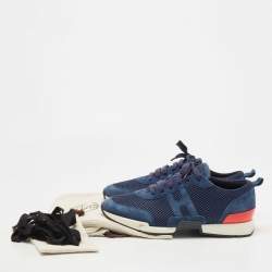 Hermes Navy Blue/Black Suede and Mesh Low Top Sneakers Size 43