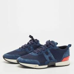 Hermes Navy Blue/Black Suede and Mesh Low Top Sneakers Size 43