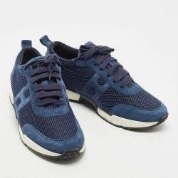 Hermes Navy Blue/Black Suede and Mesh Low Top Sneakers Size 43