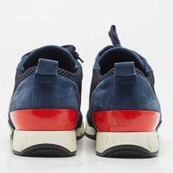 Hermes Navy Blue/Black Suede and Mesh Low Top Sneakers Size 43