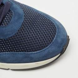 Hermes Navy Blue/Black Suede and Mesh Low Top Sneakers Size 43