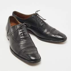 Hermes Black Brogue Leather Lace Up Oxfords Size 40