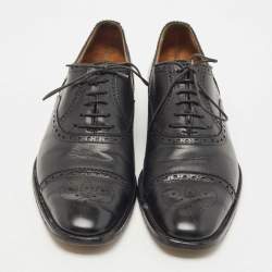 Hermes Black Brogue Leather Lace Up Oxfords Size 40