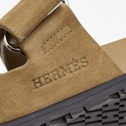 Hermes Olive Green Suede Chypre Sandals Size 39