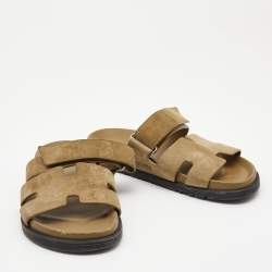 Hermes Olive Green Suede Chypre Sandals Size 39