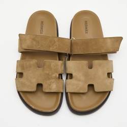 Hermes Olive Green Suede Chypre Sandals Size 39