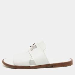 Hermes White Leather Arles Slides Size 43