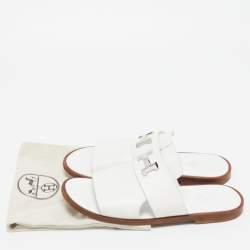 Hermes White Leather Arles Slides Size 43