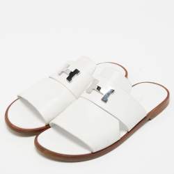 Hermes White Leather Arles Slides Size 43