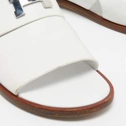 Hermes White Leather Arles Slides Size 43