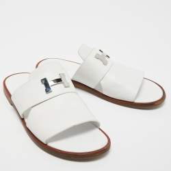 Hermes White Leather Arles Slides Size 43