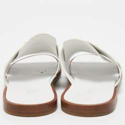 Hermes White Leather Arles Slides Size 43
