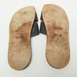 Hermes Navy Blue Leather Izmir Slides Size 44