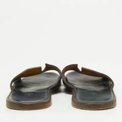 Hermes Navy Blue Leather Izmir Slides Size 44