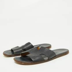 Hermes Navy Blue Leather Izmir Slides Size 44