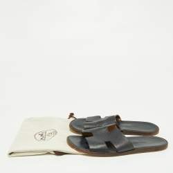 Hermes Navy Blue Leather Izmir Slides Size 44