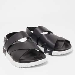 Pre Owned Hermes Black Leather Electric Sandals Size 45