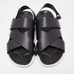 Pre Owned Hermes Black Leather Electric Sandals Size 45