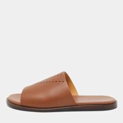 Hermes Brown Leather Flat Slides Size 43