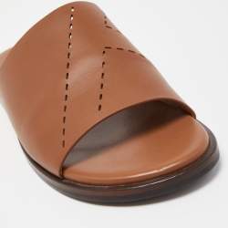 Hermes Brown Leather Flat Slides Size 43