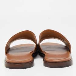 Hermes Brown Leather Flat Slides Size 43