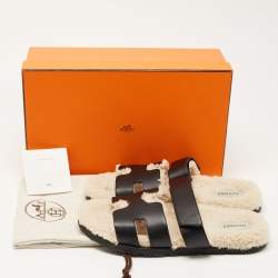 Pre Owned Hermes Black Leather Chypre Sandals Size 43