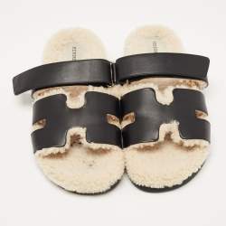 Pre Owned Hermes Black Leather Chypre Sandals Size 43