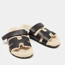 Pre Owned Hermes Black Leather Chypre Sandals Size 43