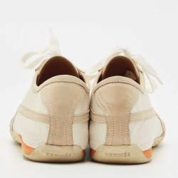 Hermes White/Grey Suede and Leather Pewter Perforated H Lace Up Sneakers Size 41