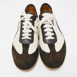 Hermes White/Brown Leather and Suede Low Top Sneakers Size 45