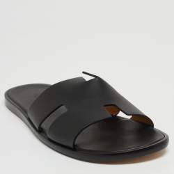 Hermes Black Leather Izmir Slide Flats Size 47