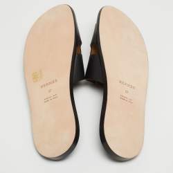 Hermes Black Leather Izmir Slide Flats Size 47