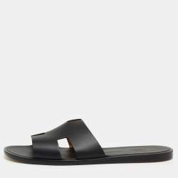 Hermes Black Leather Izmir Slide Flats Size 47