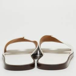 Hermes White Leather Izmir Slide Flats Size 47