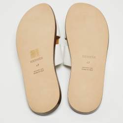 Hermes White Leather Izmir Slide Flats Size 47