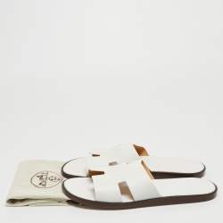 Hermes White Leather Izmir Slide Flats Size 47