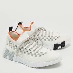 Hermes White Knit Fabric Flex Sneakers Size 42.5