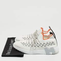 Hermes White Knit Fabric Flex Sneakers Size 42.5