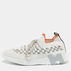 Hermes White Knit Fabric Flex Sneakers Size 42.5